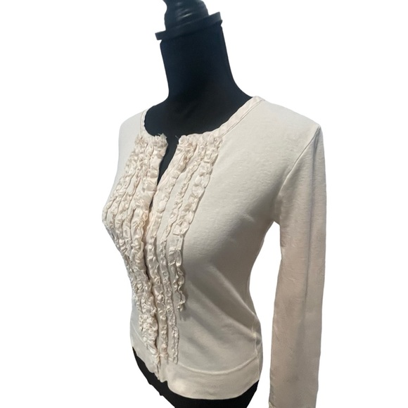 J. Crew. Sz Small. 100% cotton cardigan. Silk/cotton blend ruffles - Picture 5 of 14